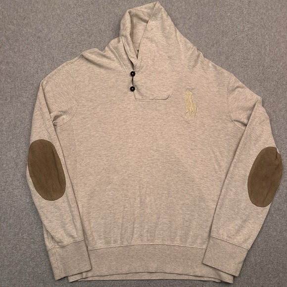 Vintage Polo Ralph Lauren Big Pony Cowl Neck Sweater Mens Medium Elbow Patches